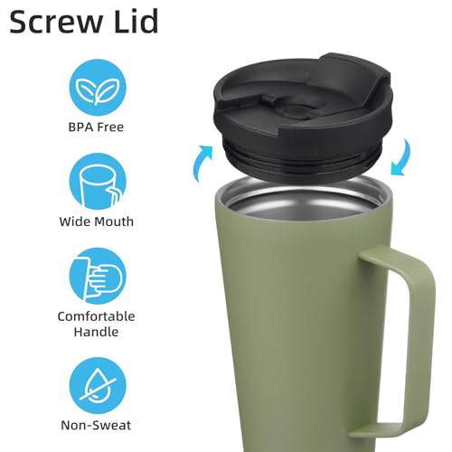 Image of Konokyo 18 oz Insulated Tumbler with Handle & Straw, Stainless Steel Mug