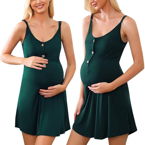 Aseniza Women's Nightdresses Soft Nightwear Nighties Chemise for Ladies Button Down Sleeveless Nightgown Loungewear Sleepwear -Green, M