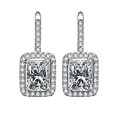 Ayoiow Pendiente de mujer Ear Cuff Cobre Pendientes de Botón Plata con Circonita Cúbica Rectangular, Cobre Circonita cúbica, Circonia cúbica