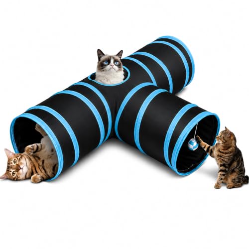 Image of PetVogue Cat Tunnel Tube Cat Tunnels for Indoor Cats 3 Way Collapsible, Kitten Bored Pet Toys with Peek Hole Ball for Kitty, Puppy, Rabbit