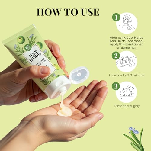 Image of Just Herbs Anti Hairfall Conditioner | Rosemary, Amla & 14 Herbs | Reduces Hair Fall by 10X | Controls Frizz | Ayurvedic Conditioner for All Hair Types - 200ml
