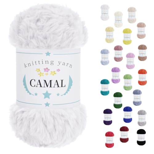 CAMAL Laine à Tricoter, 100g Fil de Fausse Fourrure Velours Fil Crochet Duveteux Pelote de Laine Velours pour Crochet Couverture, Chapeau, Poupées, Châles -...