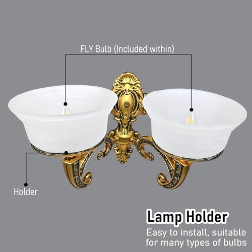 Image of WHITERAY Golden Antique Designer Imported Wall Light Wall lamp for Bedroom, Living Room,Kitchen, Bars, malls, Besides The Bed, Balcony Home Decoration (1112 (Double) with Bulb)