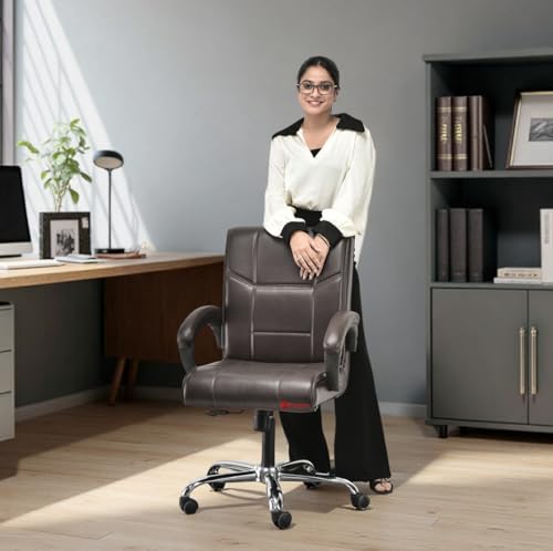 Image of GOYALSON Comfortable Revolving Chair for Director Principal Manager Office with arm Rest with Wheels and Cushioned seat Back (1, Coffee, Heavy 1)