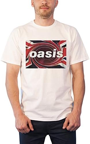 Oasis T Shirt Union Jack Swirl Band Logo Official Mens White