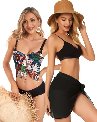 Image of CHICGAL 2 Pieces Women Beach Sarong Bathing Suit Wrap Skirt Sheer Bikini Swimsuit Cover Ups for Swimwear