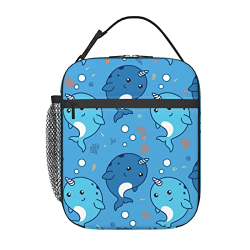 Blue Sea Unicorn Narwhal Lunch Box Insulated Reusable Lunch Bag Cooler Bag For Women Men Work Picnic Hiking #TOP4