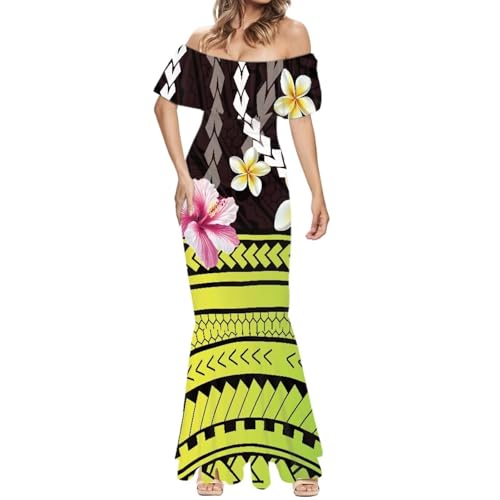 Image of Polynesian for Women S-7XL Off Shoulder Maxi Dress Hawaiian Summer Dresses