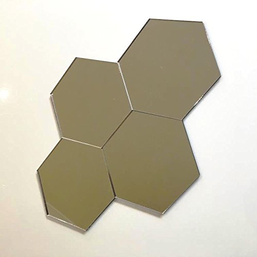 Hexagon Tiles by Super Cool Creations, Silver Mirror - Pack of Ten - 11cm x 12.7cm