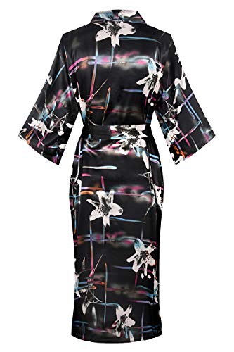 DandyChic Women's Long Floral Satin Robes Imitation Silk Sleepwear Bridal Dressing Gown for Bridesmaid Nightgown