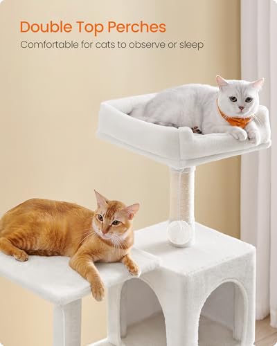 Image of Feandrea Cat Tree, 54.2-Inch Cat Tower, Plush Multi-Level Condo with 4 Scratching Posts, 2 Perches, Hammock, Cave, Cream White UPCT161T01