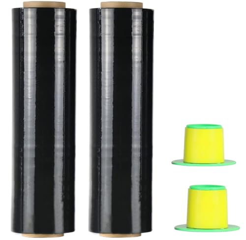 CHUANGSEED Stretchfolie Packfolie Schwarz 2 Rollen Strechfolienrolle Palettenfolie mit Drehbarer Hülse,400mm x 250m Handfolie Wickelfolie