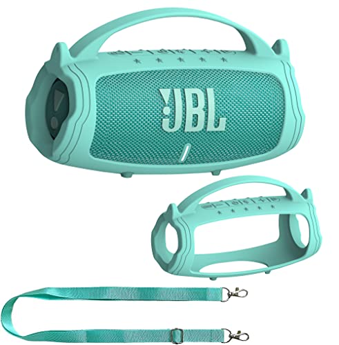 JCHPINE Silicone Cover Case for JBL Charge 5 Portable Bluetooth Speaker, Protective Skin Holder for JBL Charge 5 Speaker Accessories (Teal Case, NOT Fit Wi-Fi Version)