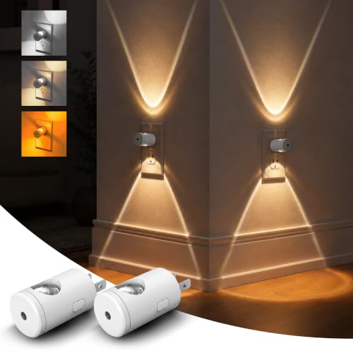 Image of L LOHAS LED Night Lights Plug into Wall, Dimmable Night Light Plug in | 3000K /5000K /Amber, 5 Lever Brightness, Nightlight Dusk to Dawn, 180 Rotatable, Bedroom, Bathroom, Hallway, White, 2Pack