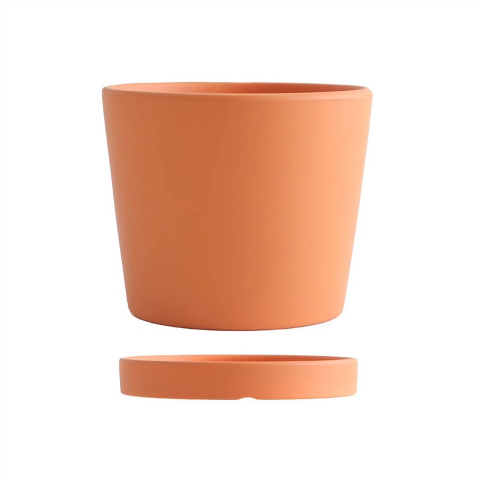 Vasi Per Piante Da Interno Vaso da fiori rotondo in ceramica con fori di drenaggio Fioriera in vaso for piante grasse Cactus Orchid Fioriera semplice con vassoio Fioriere Per Piante Da Esterno(Orange)