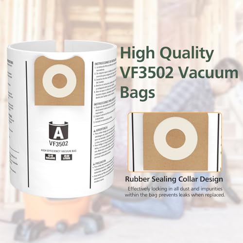 12 Pack 23743 VF3502 Vacuum Bags Compatible with Ridgid 12 to 16 Gallon Wet Dry Vacuums, High Efficiency Replacement Filter Bags for Model WD1950 WD1956 WD1850 WD1851 RV2400HF WD1450 WD1680 WD1270