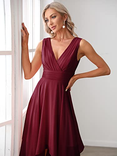 Image of Ever-Pretty Women's V Neck Pleated Waist Sleeveless Wedding Guest Dress Chiffon Irregular Hem Cocktail Dresses 03142