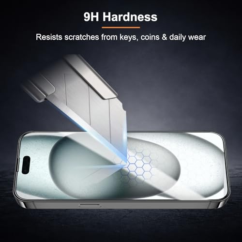 Image of Tempered Glass for iPhone 15 | iPhone 16 Military Grade 9H Screen Guard, Anti-Scratch, Shatterproof, Edge-to-Edge Full Coverage