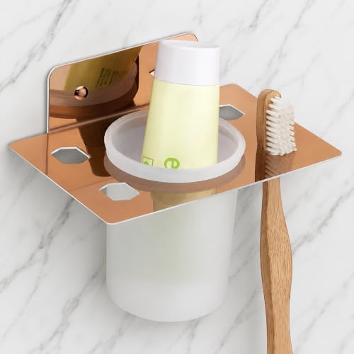 Image of Plantex (Primax) Stainless Steel Tumbler Holder /Tooth Brush Holder /Stand for Bathroom /Bathroom Accessories - Wall Mount (Rose Gold)