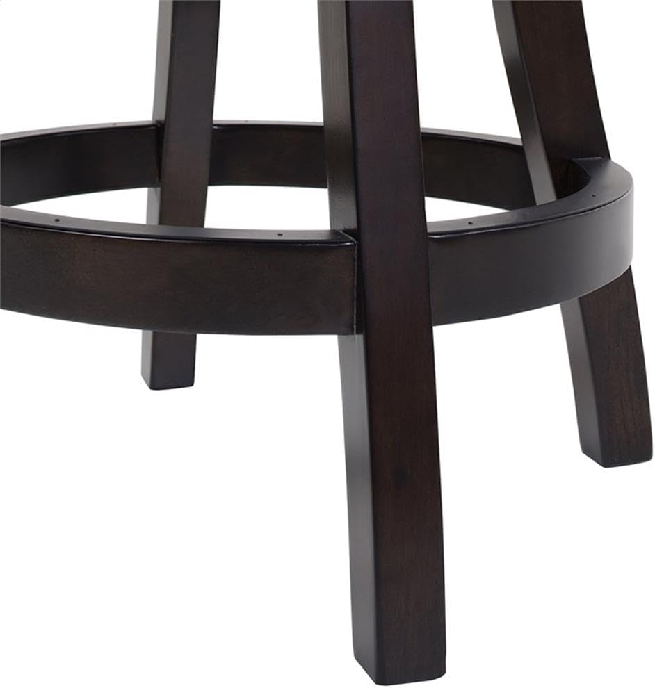 Pemberly Row Swivel Counter Height Bar Stool, 27-Inch Seat Height, Faux Leather Upholstery, Vintage Black Brown Finish, Solid Oak Frame with Brass-Plated Footrest, Kitchen or Pub Table Seating