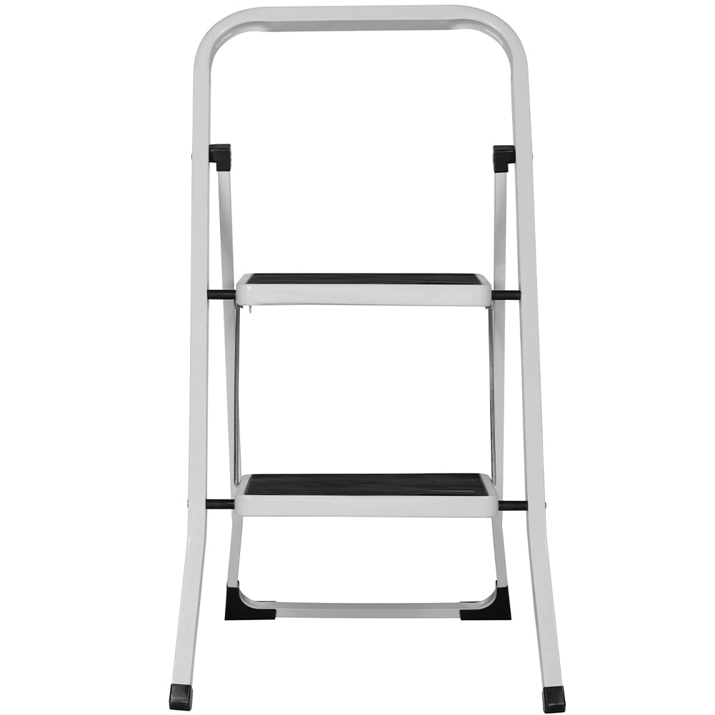 Bakaji Escabeau Pliable carré Gain de Place avec marches antidérapantes et poignée de sécurité Tabouret échelle Structure en Acier et revêtement en Caoutchouc, Charge maximale 150 kg (2 marches)