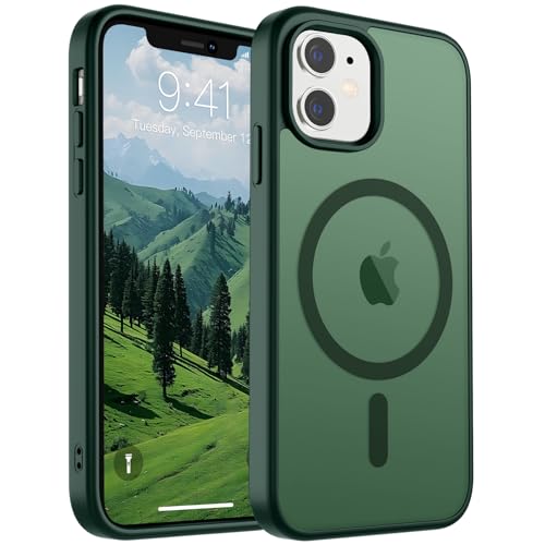 Image of SUPFINE Magnetic for iPhone 11 Phone Case (Compatible with MagSafe) (Military Grade Drop Protection) Slim Translucent Matte Shockproof with Anti-Fingerprint Phone Case,Forest Green