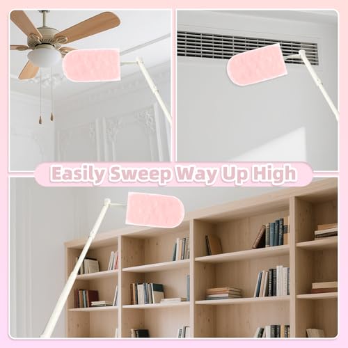 Image of Heavy Duty Dusters Refills, Disposable Dusters Kit Compatible with Swiffer Handles, Multisurface Dusters+1 Extended Handle +1 Handle (Pink, 360)