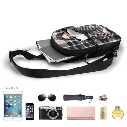 Black and white plaid Print Men's and Women's Foldable Crossbody Bag,Sports Crossbody Bags,and Daily Chest Bags4