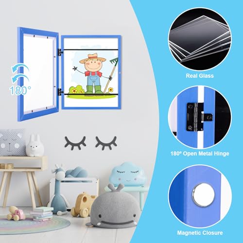 Image of [2-Pack] Kids Art Frames, 8.5x11 Front Opening Kids Artwork Frames Changeable, Skyblue Artwork Display Storage Frame for Wall, Holds 50 Pcs, for 3D Picture, Crafts, Children Drawing, Hanging Art,