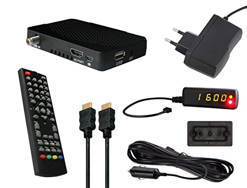 COMAG HD25 HDMI Mini HDTV Sat Receiver Stick Camping-Set inkl. 12V KFZ-Netzteil (USB 2.0, PVR Ready, externer IR-Empfänger, 12/230V) schwarz