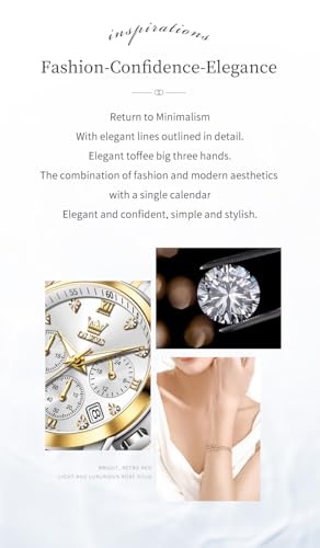 Image of OLEVS Women Watch Stylish Elegant Chronograph Luxury Diamond Analog Quartz Stainless Steel Luminous Date Ladies Wrist Watches for Women