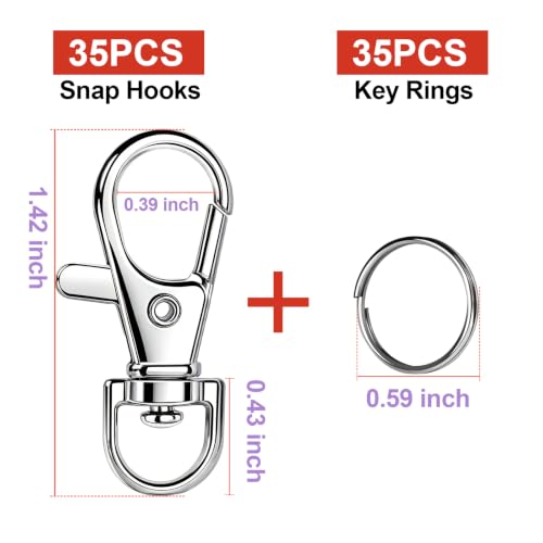 Image of LEOBRO 70PCS Lobster Claw Clasps and Key Rings, 35PCS Keychains Clips and 35PCS Key Chain Ring, Keychain Making kit for Key Chain, Jewelry Making, Art Crafts, Silver