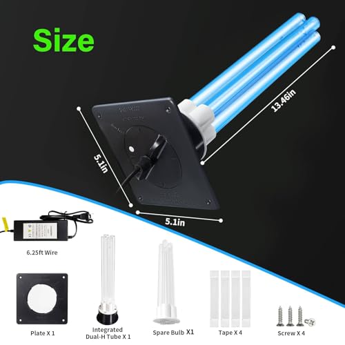 Image of 80W UV Light for HVAC Systems with 1 Spare Bulb, Ozone-Free Commercial /Whole House Duct UVC Lamp with Ceramic Base, Dual H-Tube 99.9% Efficiency with 253.7nm, for Hotel, Mall, School, Hospitals