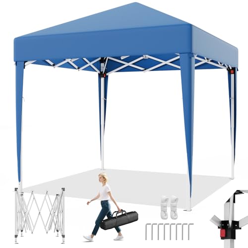 TRIUMPHKEY Pop Up Pavillion Klappbar 2x2m, Faltpavillon 2x2m UV-Schutz 50+, Pavilion 2mx2m mit Tragetasche, Höhenverstellbarer Gartenpavillon, Für Outdoor Garten Camping, Blau
