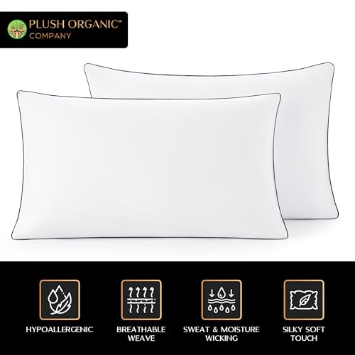 Image of Queen Luxury 4 Piece Bedsheet Set by Plush Organic Company, White with Navy Piping, Viscose (Rayon) derived from bamboo, Organically grown, Ultra Soft with17 inch Deep Pockets, 300 Thread Count