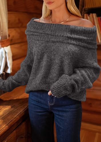 PRETTYGARDEN Women's Off The Shoulder Sweater Long Sleeve Tops 2025 Fall Loose Knit Pullover Sweaters Winter Clothes