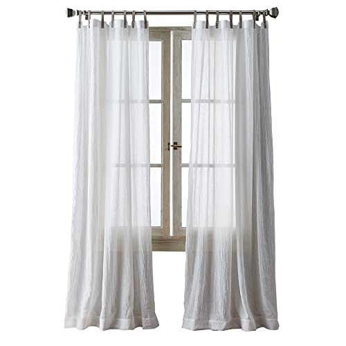 Dkny City Breeze Sheer Window Curtains For Living Room Faux Leather Tab Top Panel Pair, 50 X 84 Inch, White #TOP4