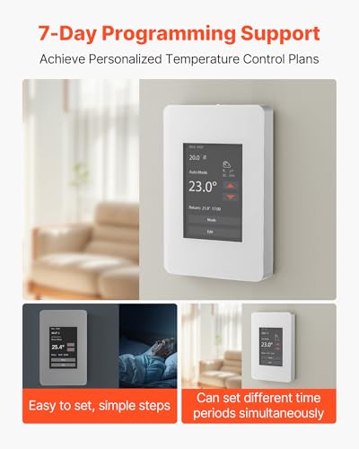 Image of VEVOR 7-Day Programmable Thermostat Gray-White (Without WiFi) - for Radiant Underfloor Heating Cable & Heat Pump, GFCI & Sensitive Sensor, TFT Color Touch Display, Energy-Efficient