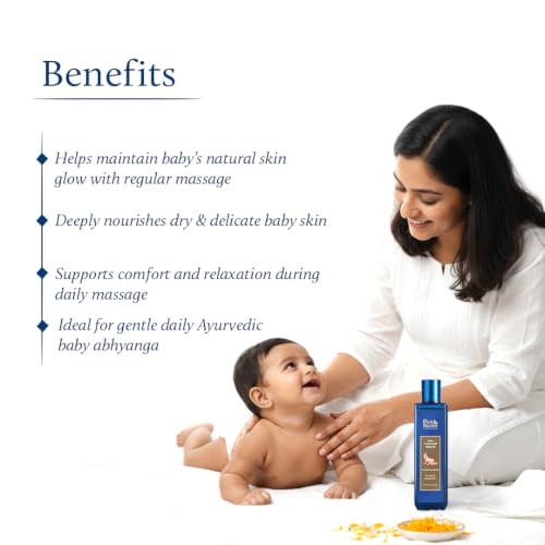 Image of Blue Nectar Baby Oil with Pure Kumkumadi Oil for Glowing Skin | Ayurvedic Baby Massage Oil for New Born | 100% Natural & Safe Baby Product for Delicate Skin (17 Herbs, 200 ml)