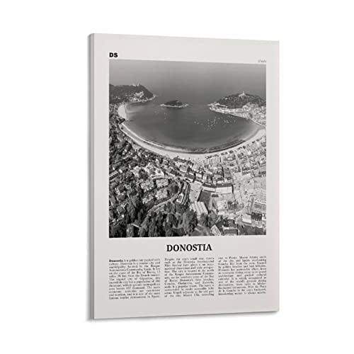 Póster de Donostia en blanco y negro, arte de pared de San Sebastián, póster de San Sebastián, Donostia, conde vasco, decoración de pared, póster familiar, bar, garaje, cafetería, marco de regalo, 40