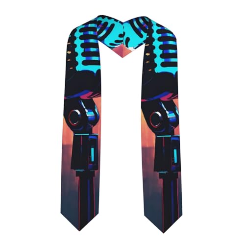 YaWea Microphone with Music Note print Graduation Stole Honor Sash for Graduation Ceremony and Graduation Photos 72 Inches