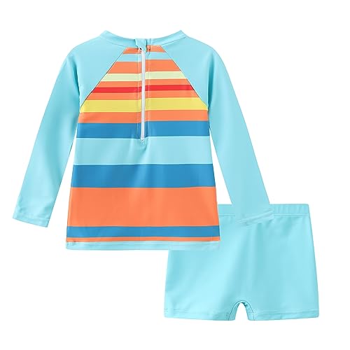 Toddlers and Baby Boys Rash Guard Swimsuits Set for Boys Long Sleeve Swim Shirt with Swim Trunks Two Piece Swim Set2