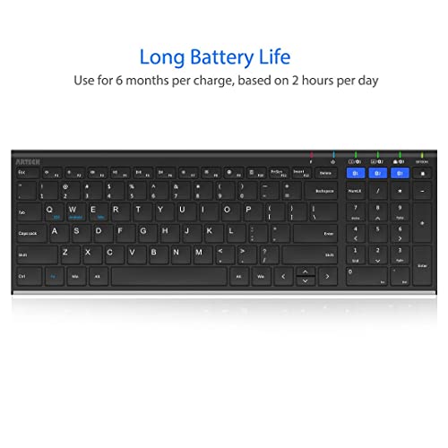 Arteck HB193 Universal Bluetooth Keyboard Multi-Device Stainless Steel Full Size Wireless Keyboard For Windows, Ios, Android, Computer Desktop Laptop Surface Tablet Smartphone Rechargeable Battery thumb #4