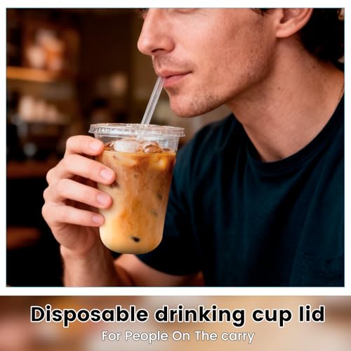 200 Pcs Clear Flat Lids Plastic Disposable PET Cup Lids with Straw Slot Fits for 12 oz, 16 oz, 20 oz and 24 oz Cups for Summer Iced Coffee, Ice Cream, Slush, Milkshake, Party Supplies