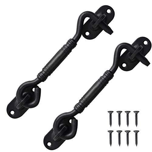 2 Pack Cabin Hook Door Latch – Hook and Eye Latch Lock for Sliding Barn/Swivel Window Shutters/Home/Bedroom/Gate/Shed/Closet/Rustic/Garage Heavy Duty Metal Design with Mounting Screws（4 Inch）