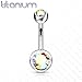 FIFTH CUE 14G G23 Solid Titanium Double Gem Ball Naval Belly Button Ring (1/2