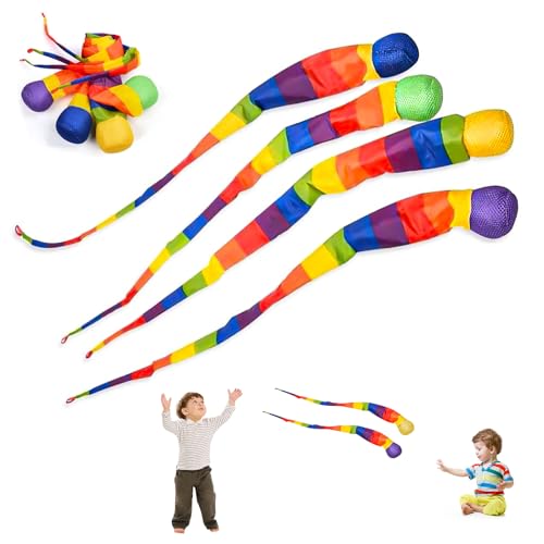 BGNXHYB 4 Stück Rainbow Tail Ball, Kinder Ball Spielzeug, Kometenball Schweif B-All, Regenbogenkometenspielzeug für Kinder, Lernspielzeug Für Sportbälle, Catch Tail Schaumstoffbälle (Farbe Zufällig)