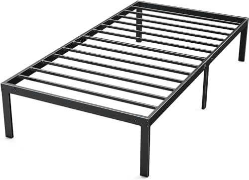 DUMOS Bed Frame - Twin Size Metal Platform Bed Frames Mattress Foundation with Steel Slat Support, No Box Spring Needed, Storage Space Under Base, Easy Assembly, Black