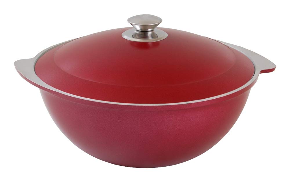 Kazan - Kasan de aluminio fundido de 7 litros, cacerola asiática, revestimiento exterior decorativo, color rojo vino