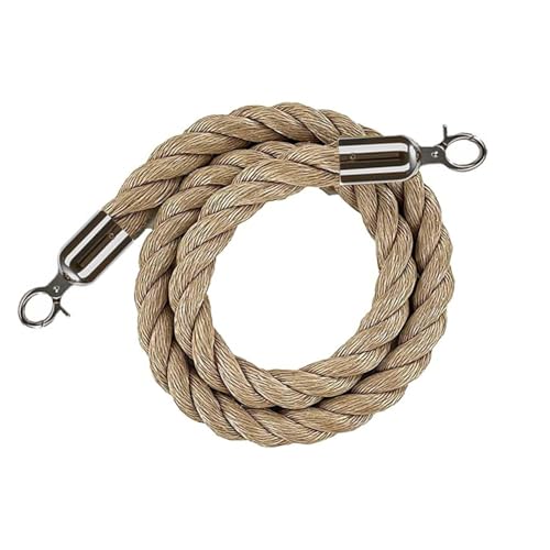 Twisted Queue Barrier Rope with Hook - Durable Hemp Rope for Crowd Control, Event Safety, Queue Line Management, Suitable for Posts, Poles, Hotels, Banks & Clubs